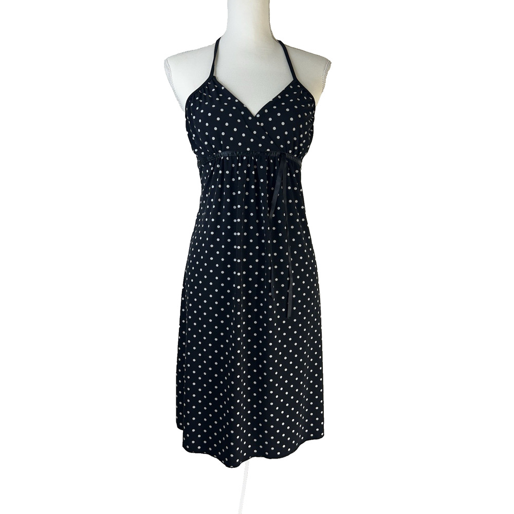Vintage Lipstick Y2K Black &‎ White Polka Dot Geometric Halter Dress Sz S